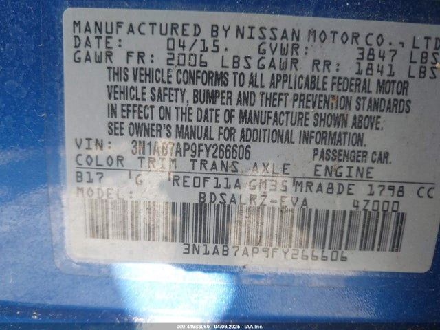 3N1AB7AP9FY266606 Nissan SENTRA SR