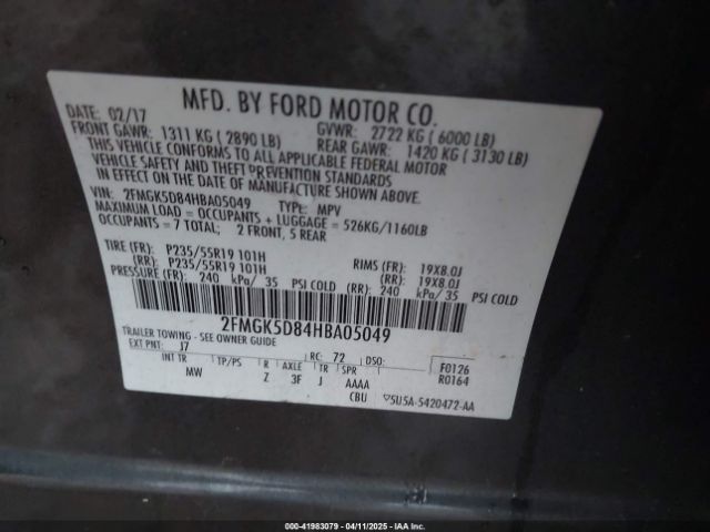 2FMGK5D84HBA05049 Ford Flex Limited