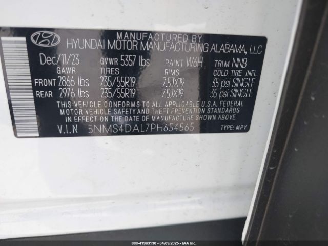 5NMS4DAL7PH654565 Hyundai Santa Fe Limited