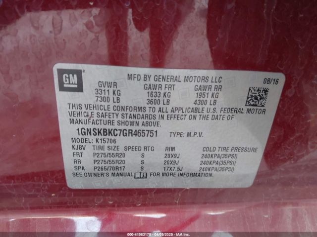 1GNSKBKC7GR465751 Chevrolet Tahoe Lt