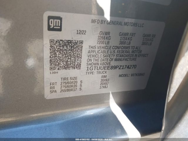 1GTUUEE89PZ174270 GMC Sierra 1500 4wd  Short Box At4