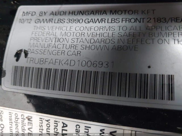 2013 AUDI TT TRUBFAFK4D1006931 Photo 8