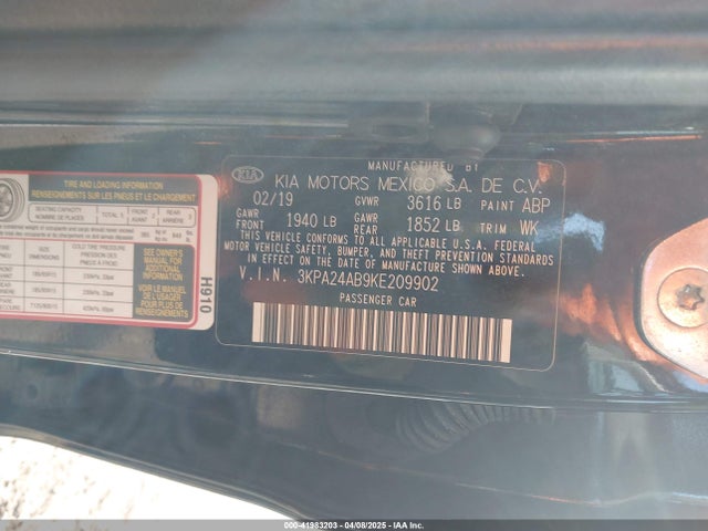 3KPA24AB9KE209902 KIA RIO S