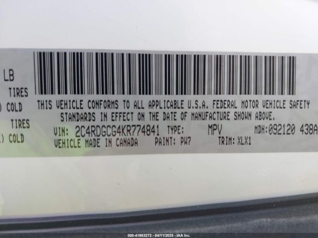 2C4RDGCG4KR774841 Dodge Grand Caravan Sxt