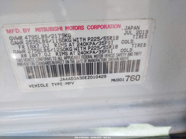 JA4AD3A30EZ010429 Mitsubishi Outlander Se
