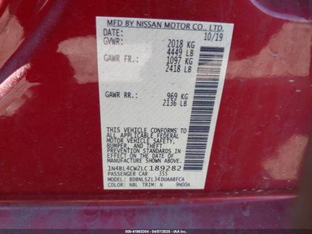 1N4BL4CW2LC189282 Nissan Altima Sr Intelligent Awd