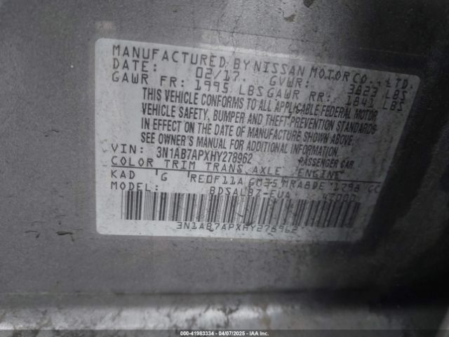 3N1AB7APXHY278962 Nissan SENTRA S