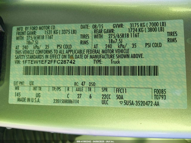 1FTEW1EF2FFC28742 Ford F-150 Xlt