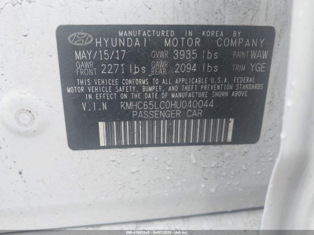 KMHC65LC0HU040044 Hyundai Ioniq Hybrid Blue