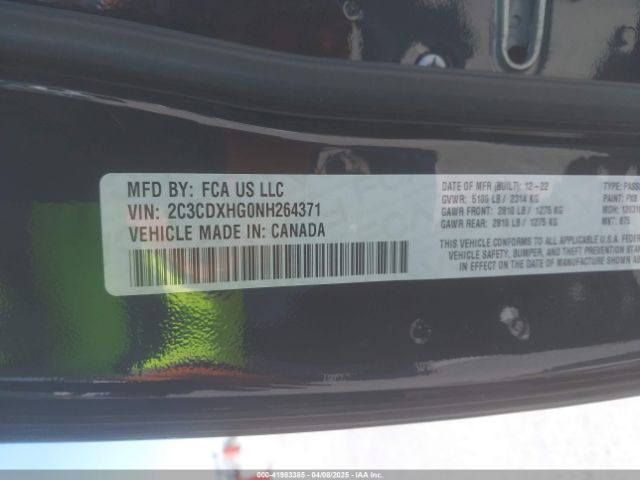 2C3CDXHG0NH264371 Dodge Charger Gt Rwd
