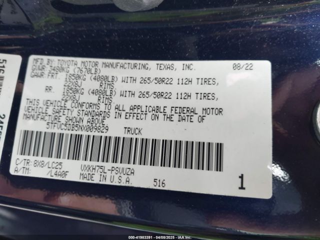 5TFVC5DB5NX009829 Toyota Tundra Hybrid Capstone