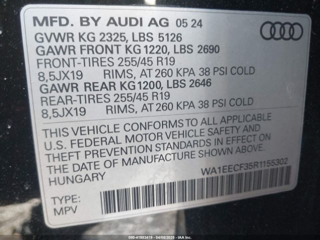 WA1EECF35R1155302 Audi Q3 Premium Plus 45 Tfsi S Line Quattro Tiptronic