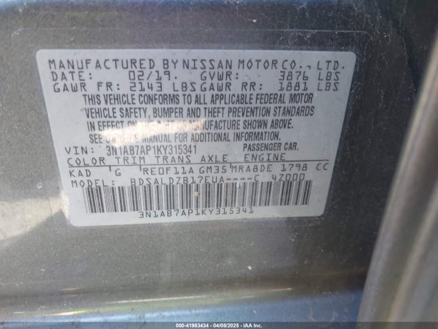 Nissan SENTRA SV 2019 3N1AB7AP1KY315341 Image 9