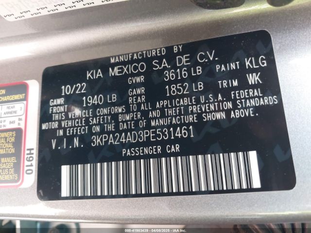 3KPA24AD3PE531461 KIA RIO S