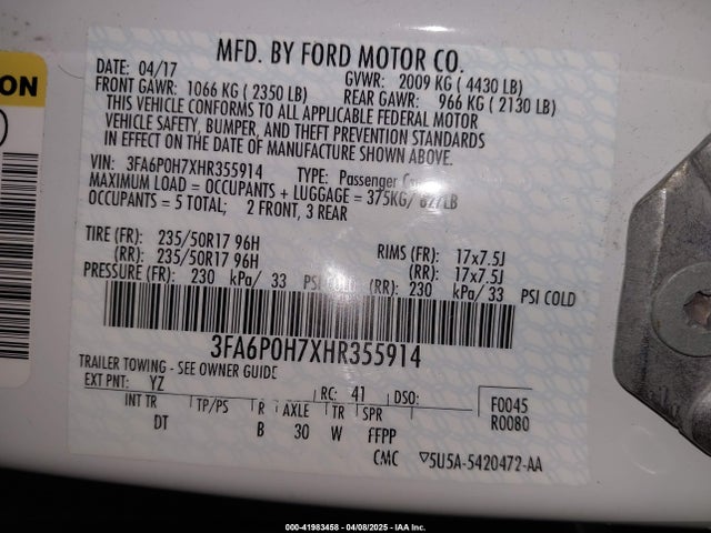 3FA6P0H7XHR355914 Ford FUSION SE
