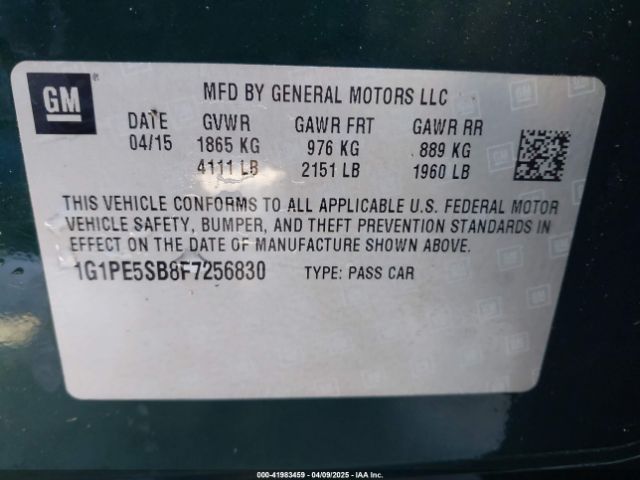 1G1PE5SB8F7256830 Chevrolet Cruze 2lt Auto