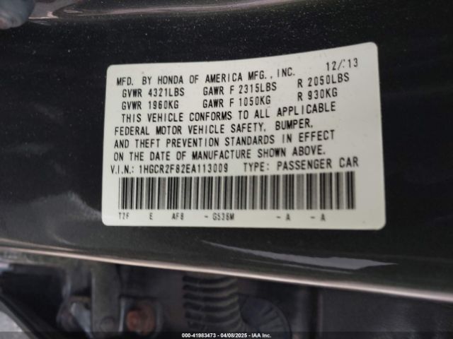 1HGCR2F82EA113009 Honda Accord Ex-l