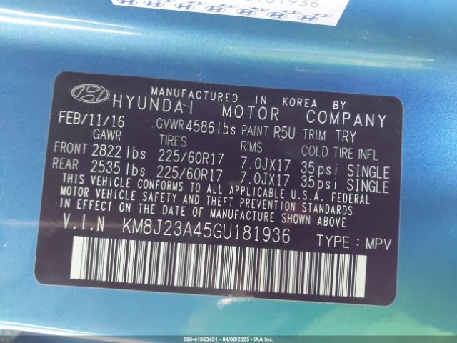 KM8J23A45GU181936 Hyundai TUCSON SE