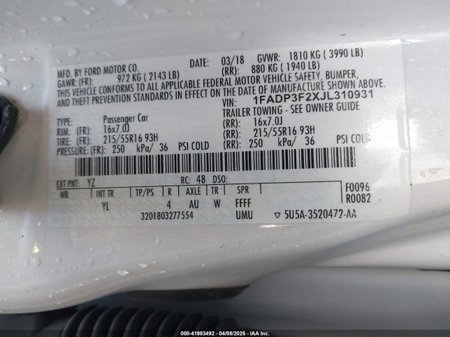 1FADP3F2XJL310931 Ford FOCUS SE