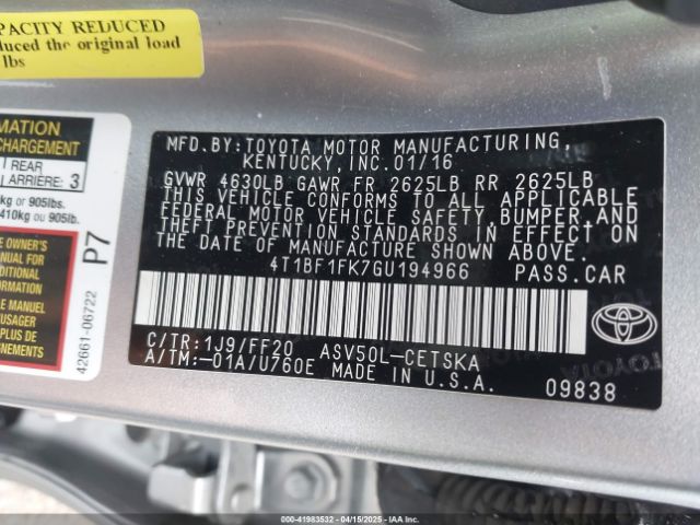 4T1BF1FK7GU194966 Toyota CAMRY SE
