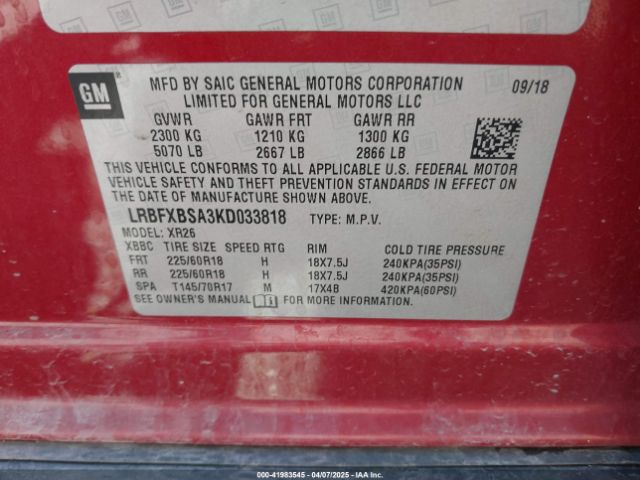 LRBFXBSA3KD033818 Buick Envision Fwd Preferred