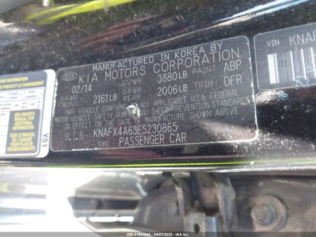 KNAFX4A63E5230865 KIA FORTE LX