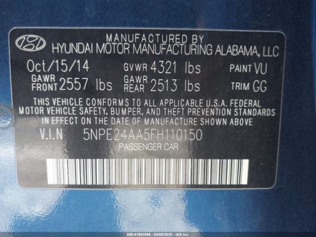 5NPE24AA5FH110150 Hyundai SONATA ECO