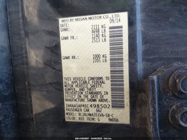 Nissan Maxima 3.5 Sv 2014 1N4AA5AP4EC498502 Image 9