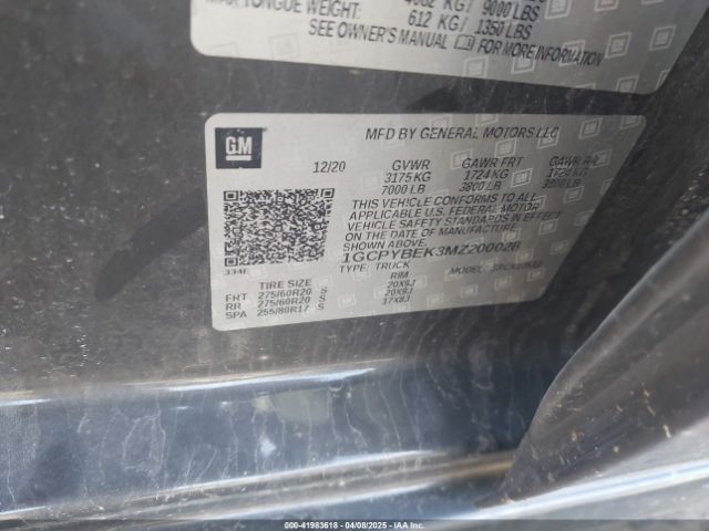 1GCPYBEK3MZ200028 Chevrolet Silverado 1500