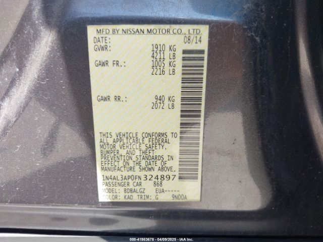 1N4AL3AP0FN324897 Nissan Altima 2.5/2.5 S/2.5 Sl/2.5 Sv