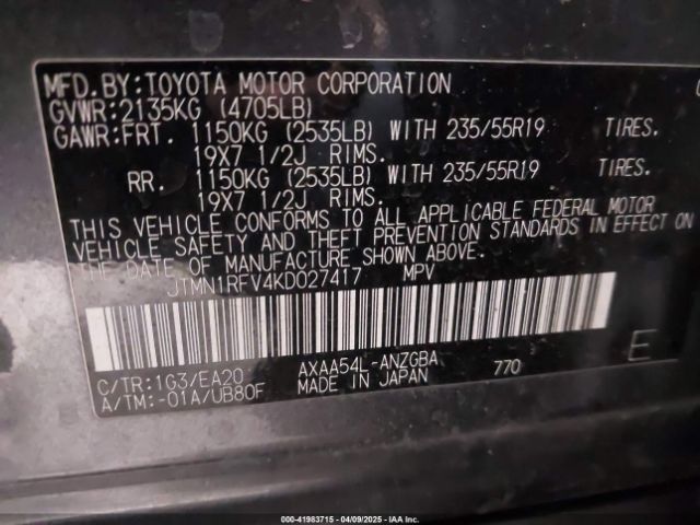 JTMN1RFV4KD027417 Toyota Rav4 Limited