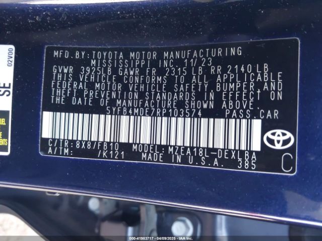 5YFB4MDE7RP103574 Toyota COROLLA LE
