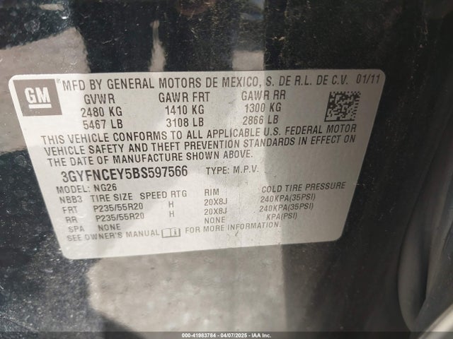 2011 CADILLAC SRX 3GYFNCEY5BS597566 Photo 8