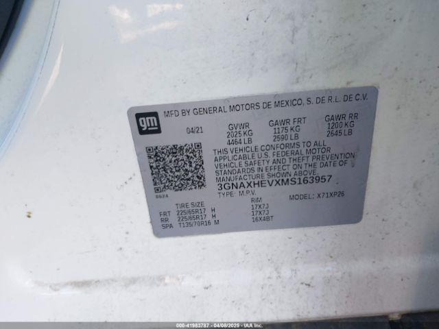 3GNAXHEVXMS163957 Chevrolet Equinox Fwd Ls