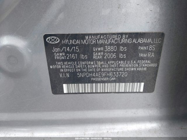 5NPDH4AE9FH633720 Hyundai ELANTRA SE