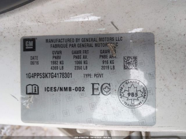 1G4PP5SK7G4178301 Buick Verano