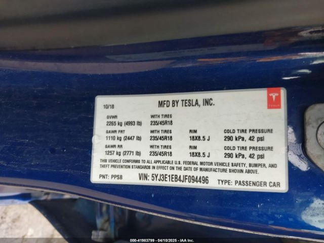 5YJ3E1EB4JF094496 Tesla Model 3 Long Range/performance