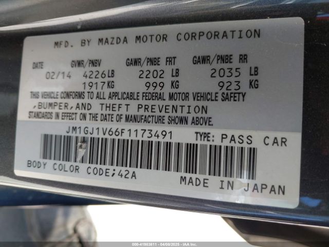 JM1GJ1V66F1173491 Mazda MAZDA6