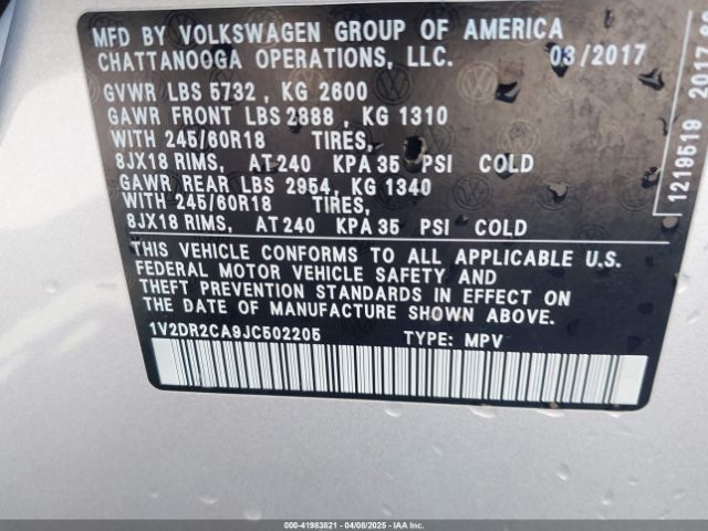 2018 VOLKSWAGEN ATLAS 1V2DR2CA9JC502205 Photo 8