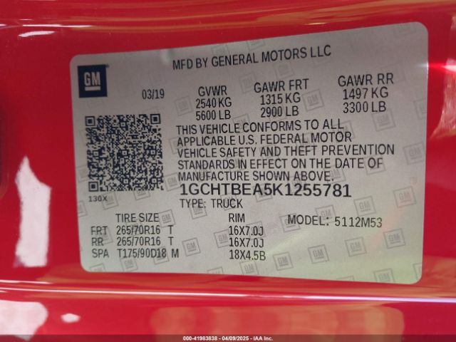 1GCHTBEA5K1255781 Chevrolet Colorado Wt