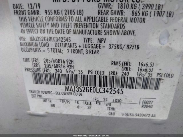 2020 FORD ECOSPORT MAJ3S2GE0LC342545 Photo 8
