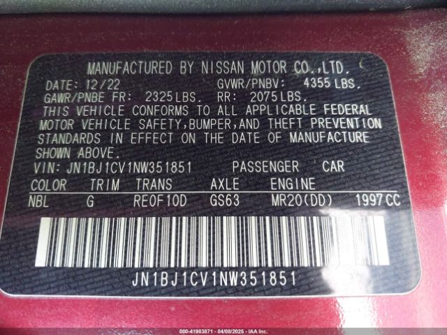 JN1BJ1CV1NW351851 Nissan Rogue Sport Sl Fwd Xtronic Cvt