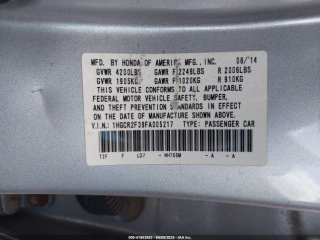 1HGCR2F39FA005217 Honda ACCORD LX