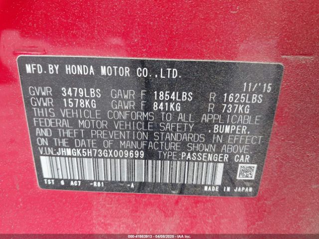 JHMGK5H73GX009699 Honda FIT EX
