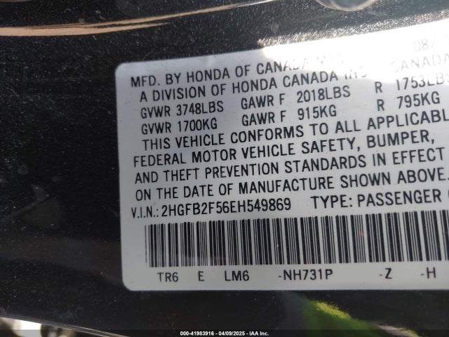 Honda Civic Lx 2014 2HGFB2F56EH549869 Image 9