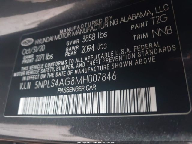 5NPLS4AG8MH007846 Hyundai ELANTRA SEL