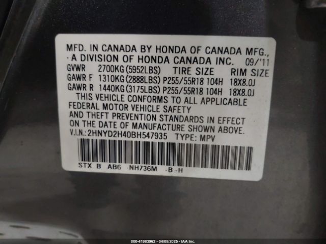 2011 ACURA MDX 2HNYD2H40BH547935 Photo 8