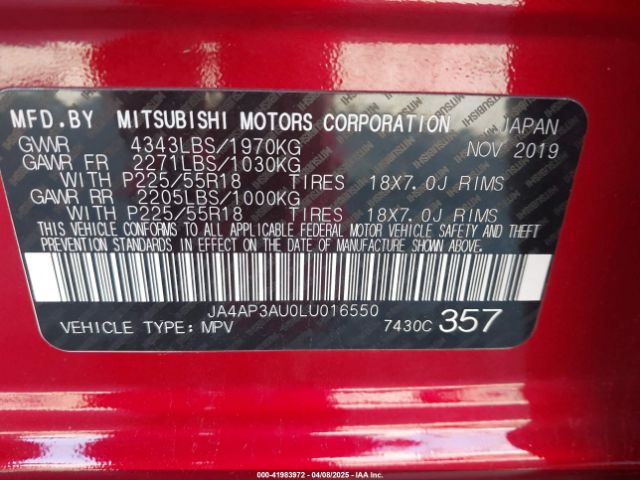 JA4AP3AU0LU016550 Mitsubishi Outlander Sport 2.0 Be/2.0 Es/2.0 Sp