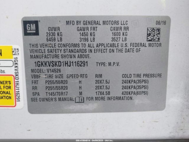 1GKKVSKD1HJ116291 GMC Acadia Limited