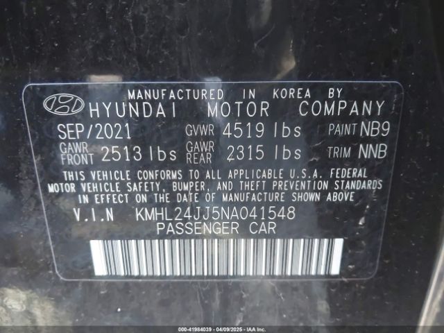 KMHL24JJ5NA041548 Hyundai Sonata Hybrid Blue